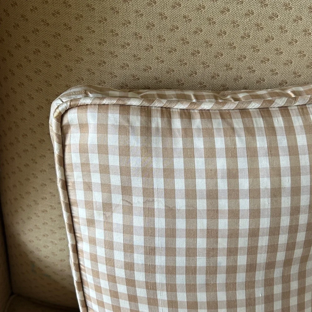 Gingham Pillow and Plush Blanket Set Tan Brown All Season Vintage Ethan Allen